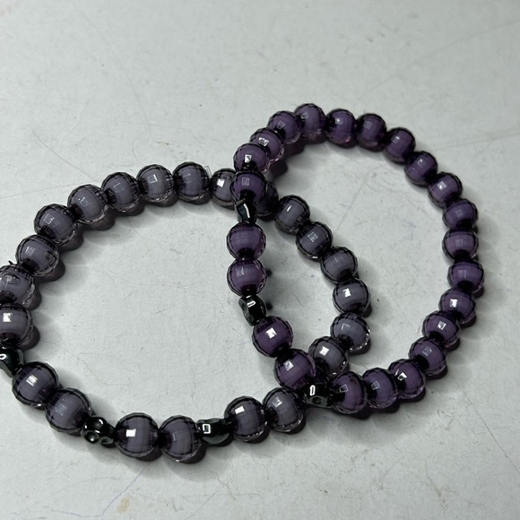 Deep Purple skull Bead Bracelet Set - Picture 2 of 3